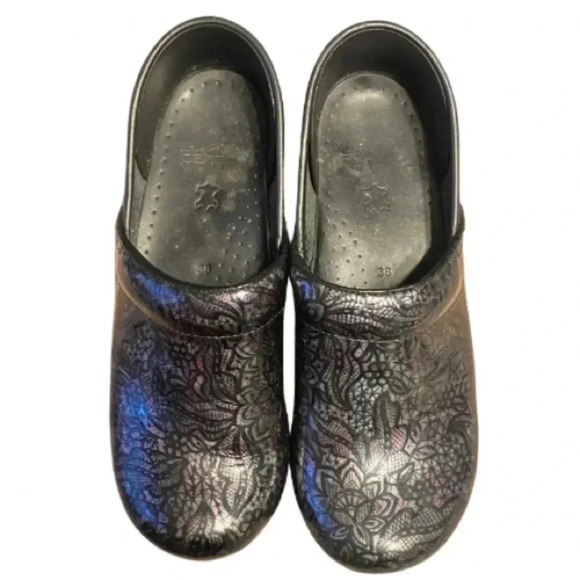 Dansko Shoes - Dansko Black Floral Clogs metallic size 38 us 7.5-8